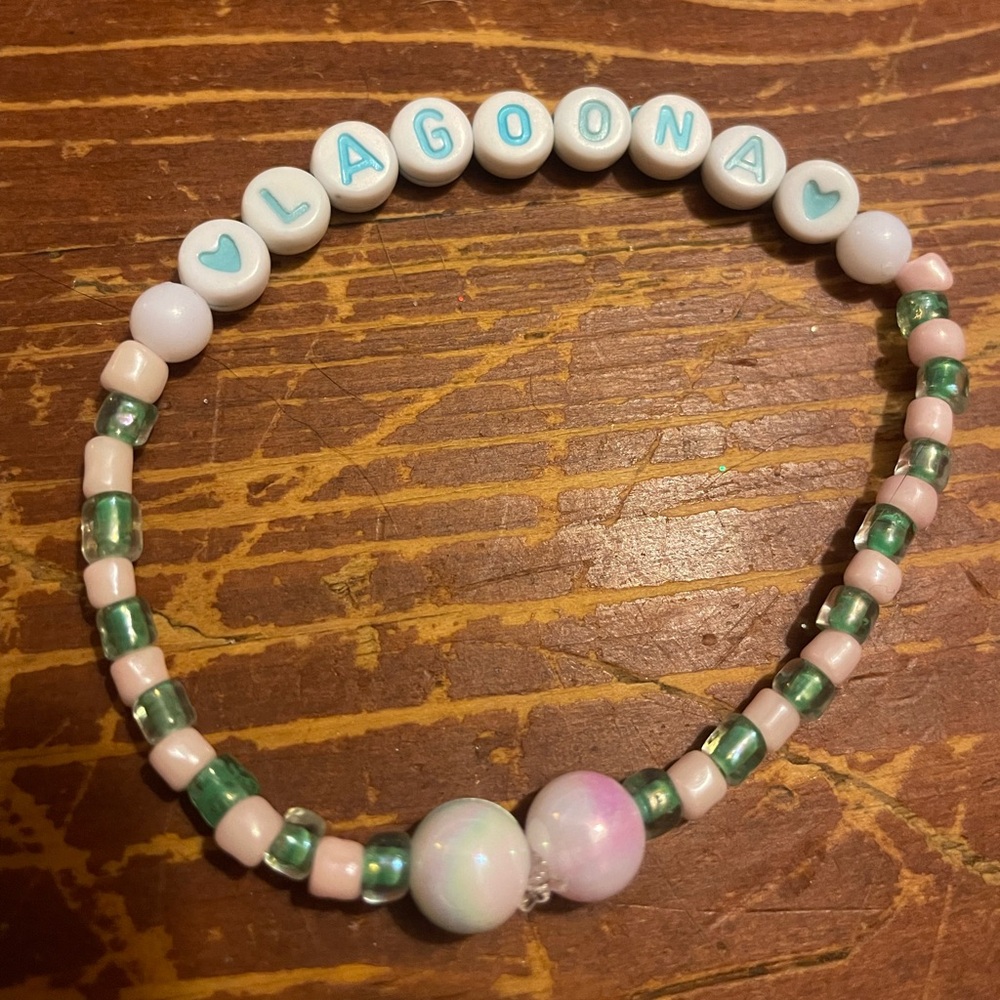 Lagoon Beaded Bracelet with Pink and Green Accents